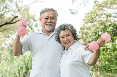 Image of a fit-looking senior couple enjoying their fitness promotion benefits.