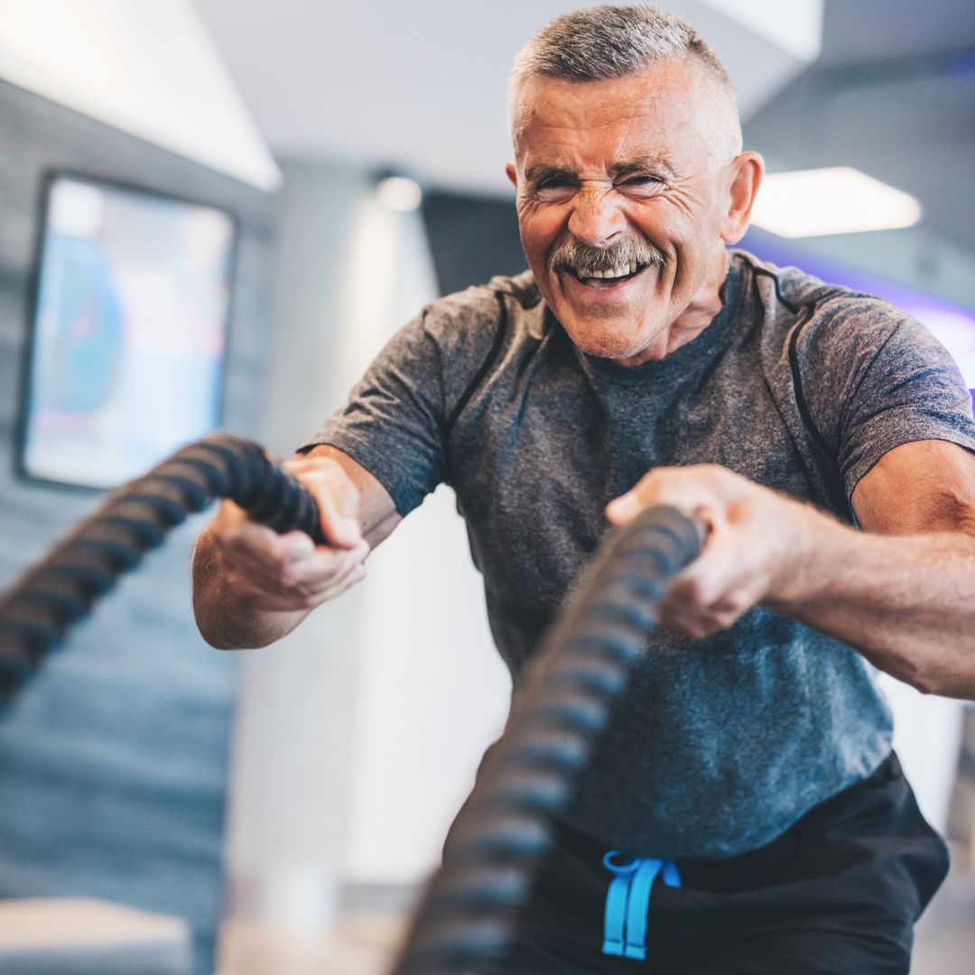 Image of a senior engaged in integrated exercise training.