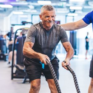 Image of senior man engaging in sports conditioning training.