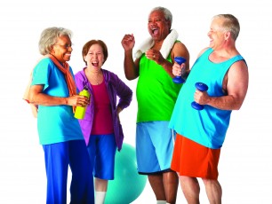 Image of group of seniors having fun exercising.