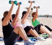 Image of participants during a hands-on fitness workshop course.