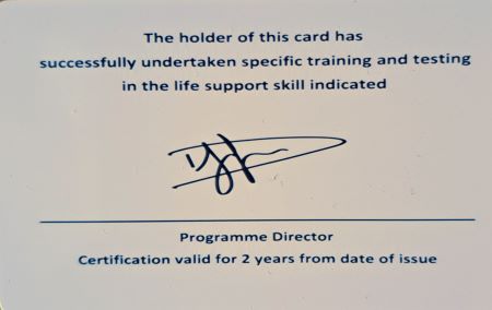 Image Of Rick Wong's CPR/AED Certificate - Back View.
