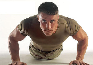 Photo of army recruit undergoing fitness training.