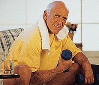 Photo of a male older adult engaged in senior fitness training.